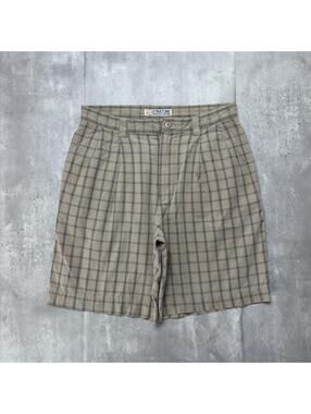Y2K Beige Structure Grunge Plaid Baggy Skater Shorts